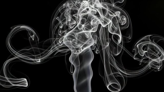 White smoke rises against a stark black background