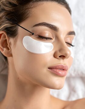 A woman with a white eye mask on her face