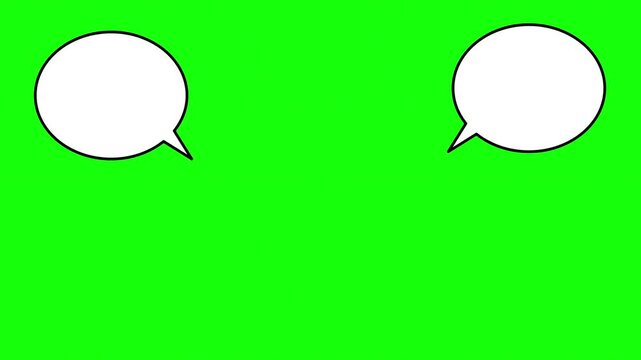 Two blank speech bubbles on chroma key green screen background