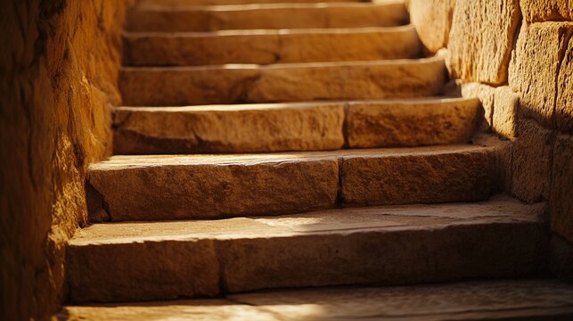 stonework. Stone staircase bathed in warm sunlight, evoking a serene and inviting atmosphere. real-estate listings.