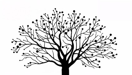 Obraz premium Artistic Black Silhouette of a Tree with Decorative Branches and Berries