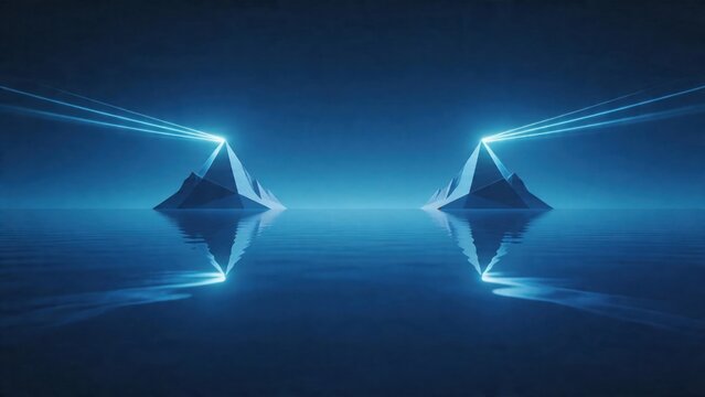 Two glowing pyramids in water