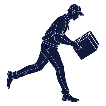 Delivery person running with a package box online shopping e commerce delivery driver postal worker distribution center package handler delivery shipping logistics transportation recipient