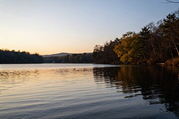 Obraz premium Spring lake, copy space