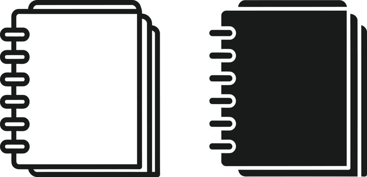 Two spiral notebooks shown in solid black and outlined styles for office and school organization tasks