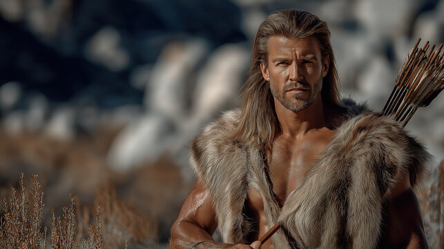 Esau hunting in the mountains, biblical scene of skill, survival, and rugged wilderness, dynamic and naturalistic atmosphere