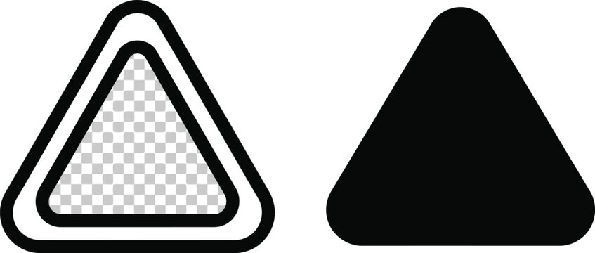 Rounded triangle shape outline and solid silhouette icon set for modern user interface navigation systems