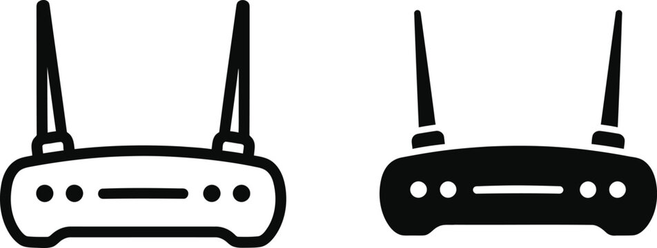 Pair of black icons representing wireless internet routers for home and office network connectivity solutions
