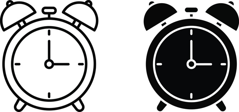 Two classic alarm clock icons for time management representing early morning schedules and punctuality in daily life