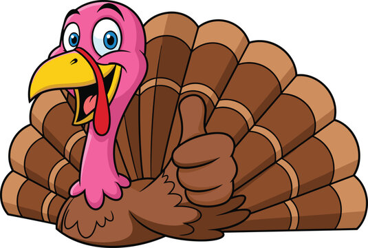 Cute Cartoon Turkey Character Giving Thumbs Up Isolated On White Background Thanksgiving Vector Illustration