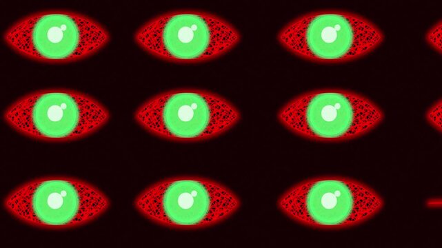 looping abstract video background of scary eyes moving and blinking