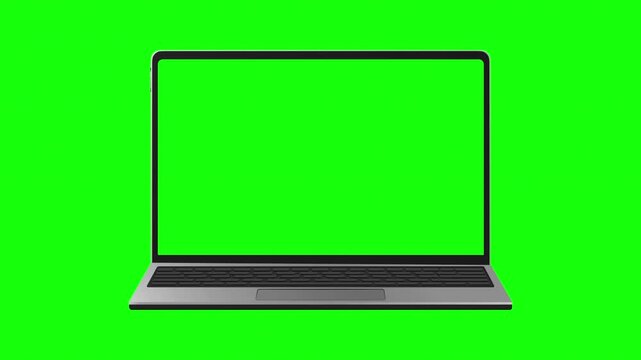 Laptop computer with green screen on chroma key background