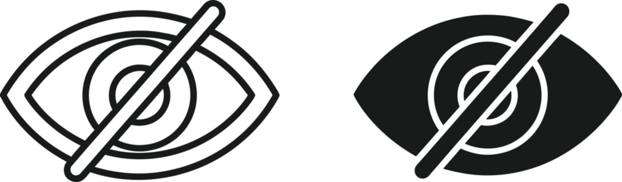Pair of hide eye icons representing invisibility privacy settings and user account security mode options