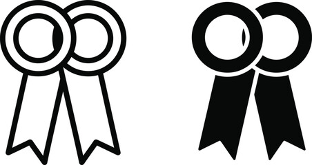 Obraz premium Two circular award ribbons with hanging tails representing excellence and achievement for competitions and marketing events