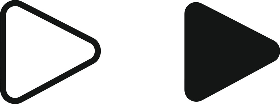 Black play button icons featuring solid and outlined triangular shapes for user interface navigation web controls
