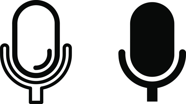 Pair of black microphone icons featuring both outline and solid silhouette styles for professional audio interfaces