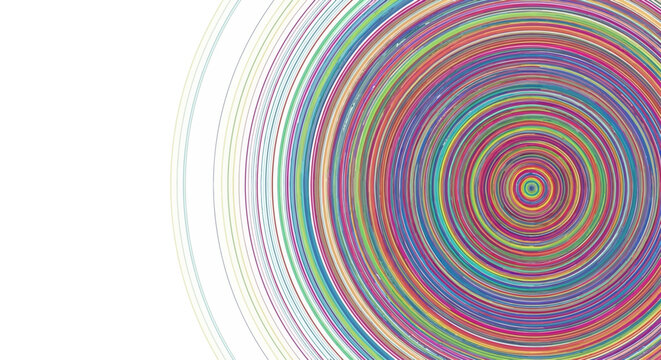 Dynamic multi-colored concentric circles create an abstract vibrant background, offering a modern design with generous white space for text or branding