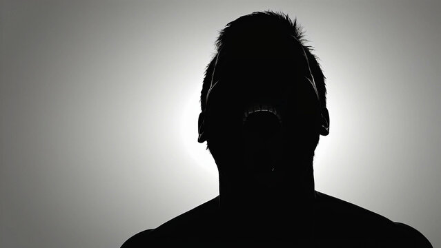 Dark Human Silhouette Portrait With Hidden Face Scream