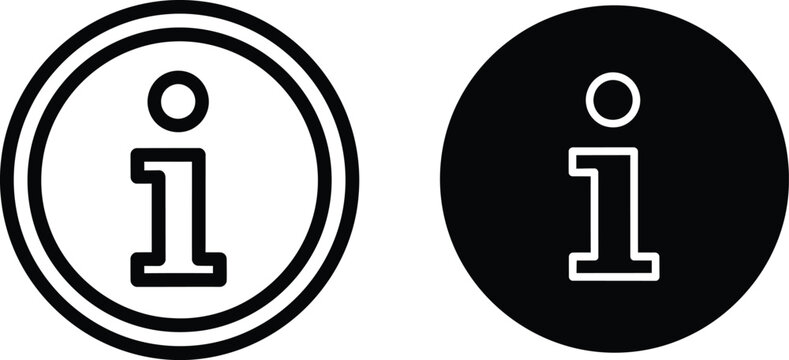 Two informational circular icons showing the letter i inside a ring for signage and navigation systems