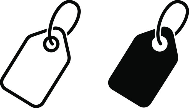 Two black and white price tags showing solid and outline styles for retail and commerce use