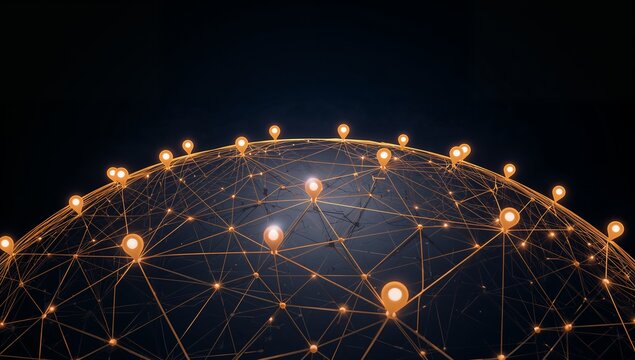 Global Network Connections with Points of Light on Dark Background
