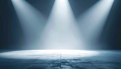 Obraz premium Dramatic stage with bright spotlights and dark background event concept