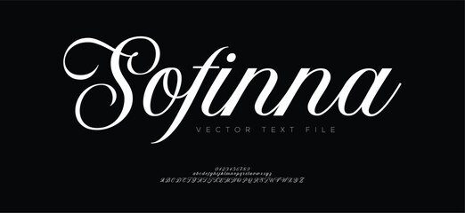 Sofinna, Script luxury wedding alphabet letters font with tails. Typography elegant classic serif fonts and number decorative vintage retro concept for logo branding. vector illustration  © Debraa
