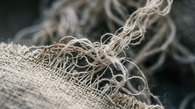 Loose textile threads in macro view, frayed edges, layered fibers and shallow depth creating a poetic sense of solitude, growth and fragility, ultra-realistic, no logos.
