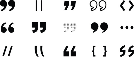 Naklejka premium Typographic punctuation symbol collection featuring quotation marks, apostrophes, brackets, ellipses, and stylized decorative writing designs