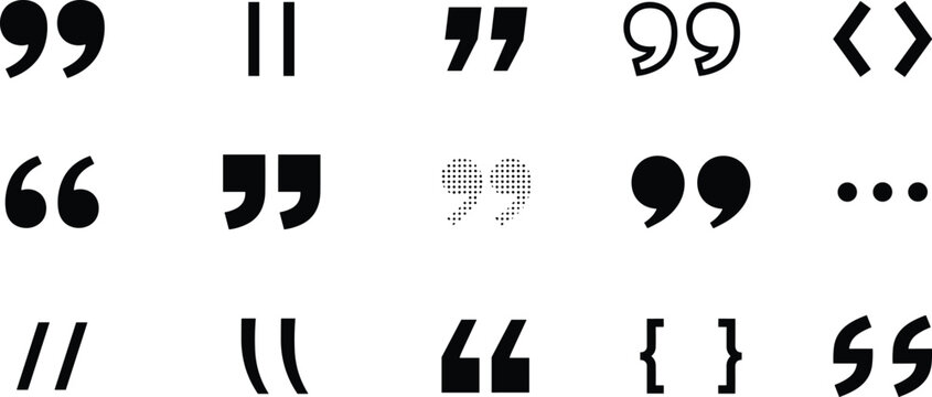 Typographic punctuation symbol collection featuring quotation marks, apostrophes, brackets, ellipses, and stylized decorative writing designs