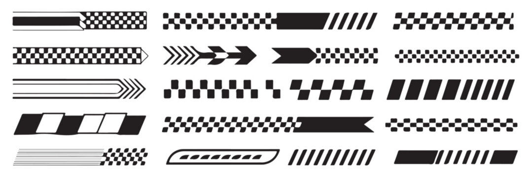 Black and white patterns of racing flags and checkered lines