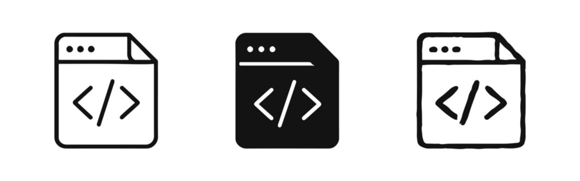Coding file icon set, programming script symbol, web development software icons