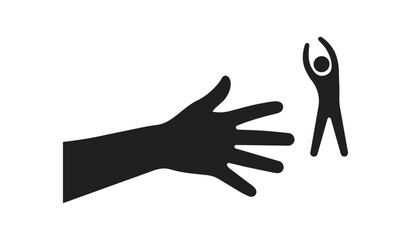 Fototapeta premium Silhouetted hand and figure composition on black background
