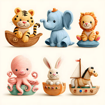 Cute cartoon animal icon collection set of teddy bear dog cat rabbit baby animal vector illustrations