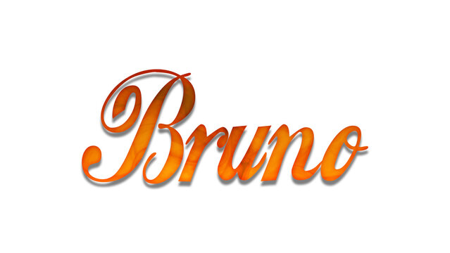 3D fire text effect of name Bruno on white background.