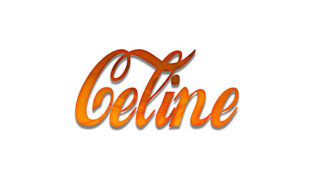 3D fire text effect of name Celine on white background.