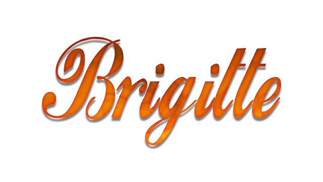 3D fire text effect of name Brigitte on white background.