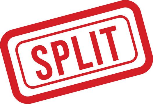 Red stamp with the word 'split' in 3d effect