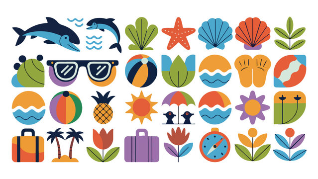 Colorful of plants animals and in flat style cactus