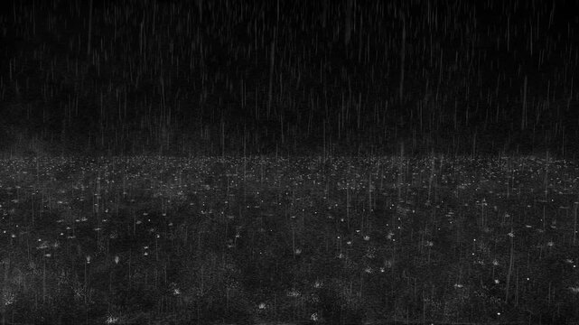 Heavy Night Rain and Water Splashes Falling on Ground Cinematic Overlay