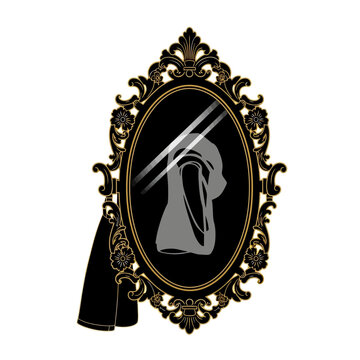 Ornate Vintage Mirror Reflection Silhouette of Person Wearing Headscarf