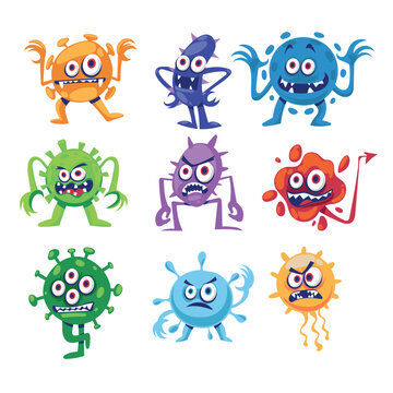 Set of different viruses in cartoon hand drawn style