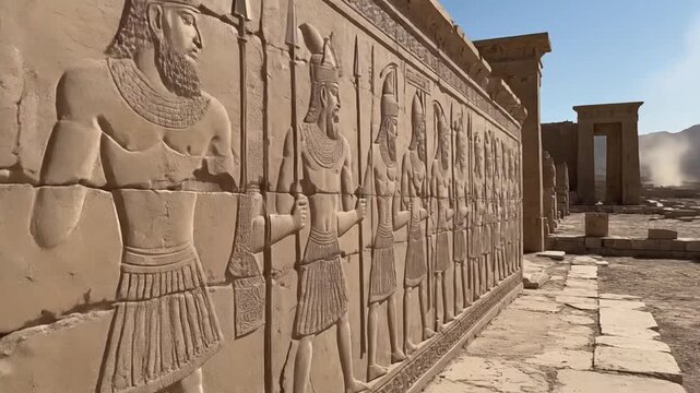 Ancient Persian Bas Relief Carvings at Persepolis Historical Site.