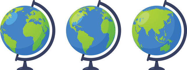 World Globe Views Set Americas Europe Africa Asia Classroom Geography Illustration © Pixora Creative