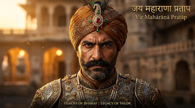 Maharana Pratap Jayanti Portrait of Brave Rajput King in Armor