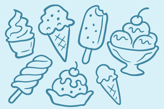 Ice cream set cute doodle pattern vector