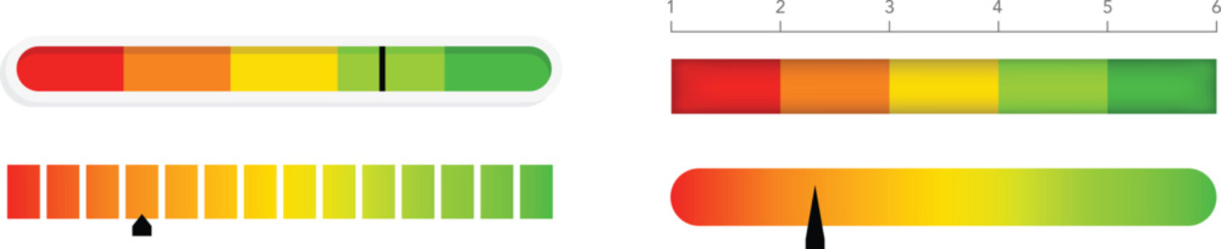 Progress Bar Gradient Scale Set Red to Green Level Indicator UI Rating Meter Collection