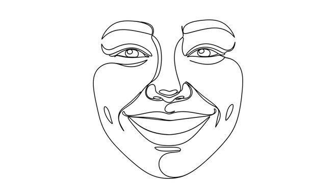 Continuous Line Drawing of a Smiling Face, Minimalist Portrait Art