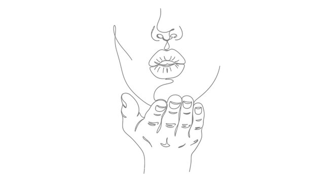 Continuous Line Drawing of a Woman Sending a Kiss with Her Hand