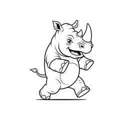 Fototapeta premium Cute Cartoon Rhinoceros Walking happily